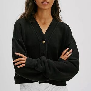 Free People Grace Cardi Cotton Pullover Sweater Cardigan Sweatshirt Black XS NEW